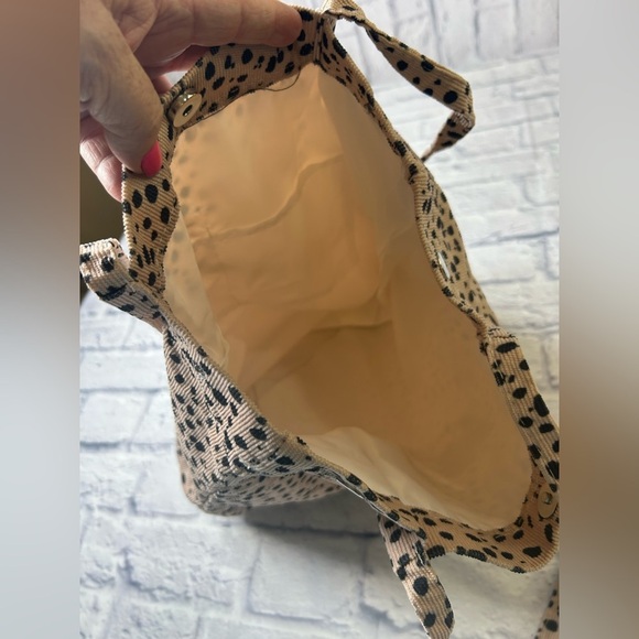 “You Need This One” Enjoy Your Life Spotted Tan/Black Corduroy Tote/Shopping Bag - Picture 4 of 8